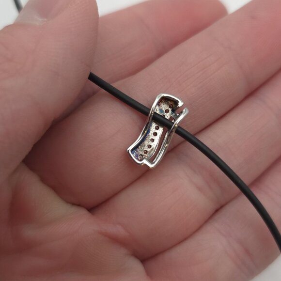 16+2 Inch Sterling Silver & Rubber Cubic Zirconia Fossil Necklace A1228 - Picture 4 of 8